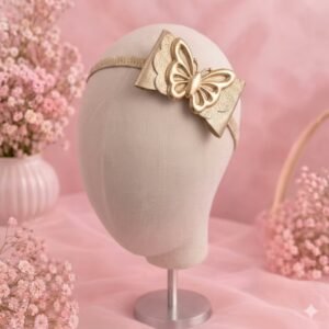 Gold butterfly headband for girls with shimmer bow